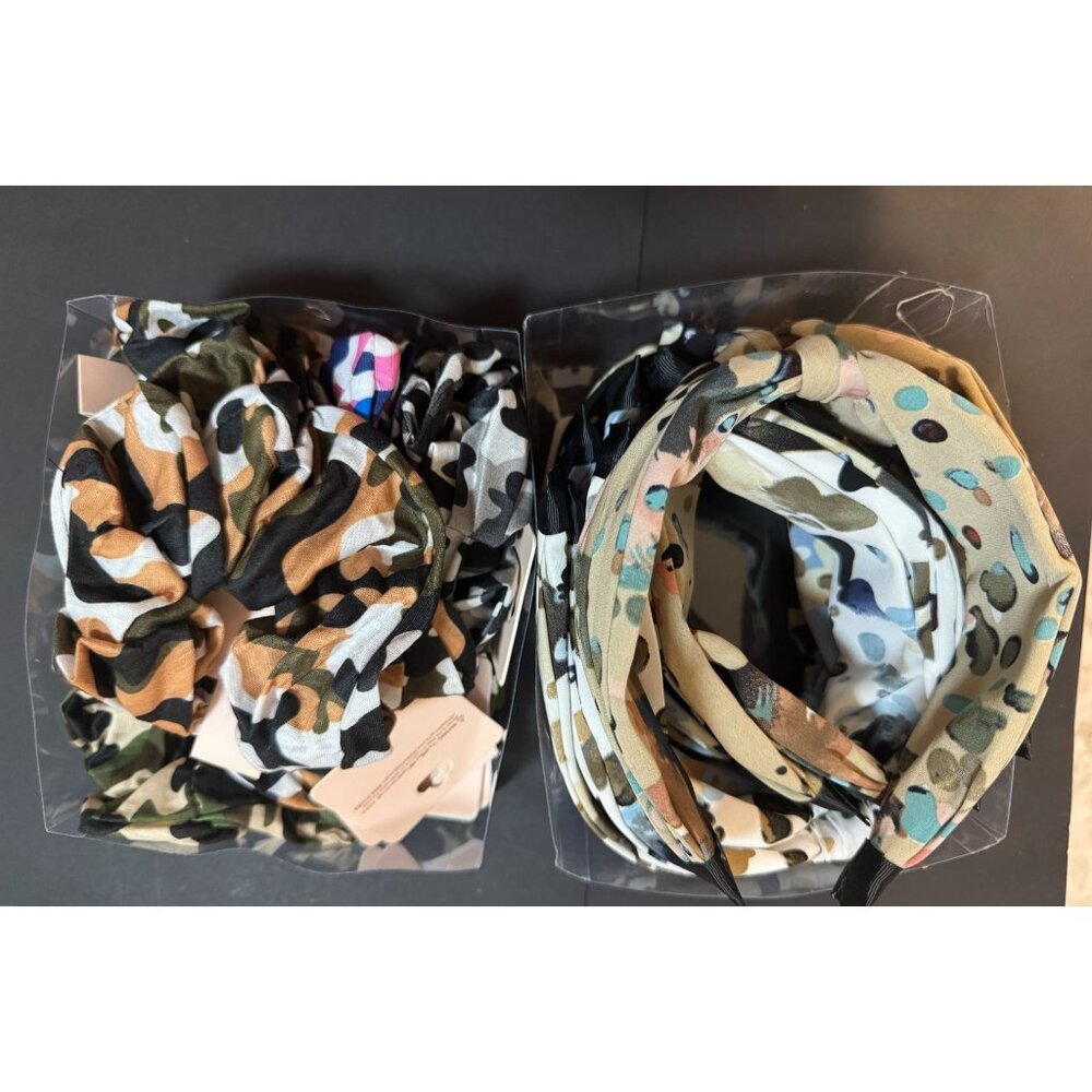 Camo and Dottted Hair Accessories Bundle With Scrunchie & Twisted Knot Headband